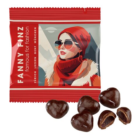 Cœurs en gommes de fruits et chocolat, sachet conventionnel sans marquage