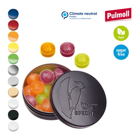 Boîte XS avec couvercle estampé avec pastilles Pulmoll, 16g blanc | Gaufrage