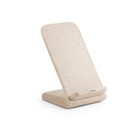 ENGLERT. Support de téléphone portable avec chargeu sans fil en fibre de paille de blé et ABS Beige | sans marquage