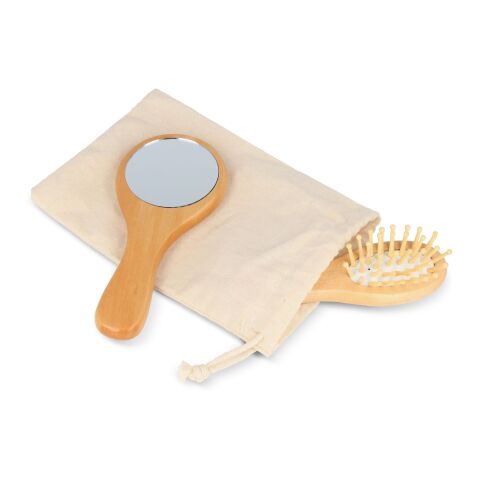 Ensemble brosse et miroir en bambou Nature | sans marquage | non disponible | non disponible | non disponible