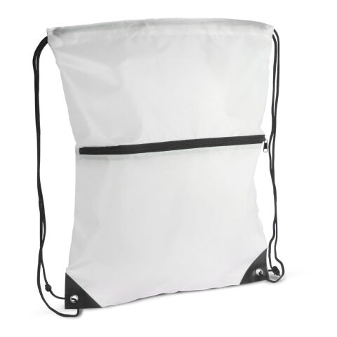 Sac à cordon 210T R-PET avec fermeture éclair Blanc | sans marquage | non disponible | non disponible | non disponible