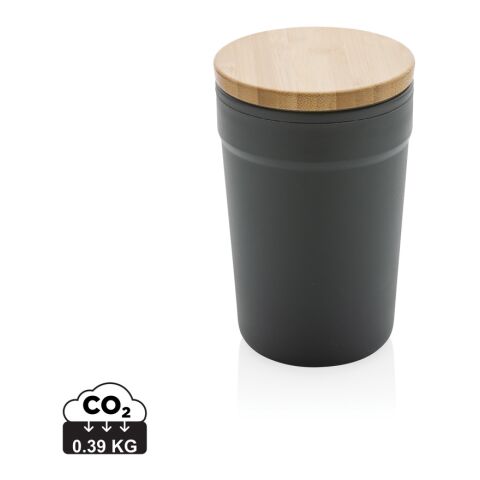 Mug 300ml en PP recyclé GRS avec couvercle en bambou FSC® gris | sans marquage | non disponible | non disponible
