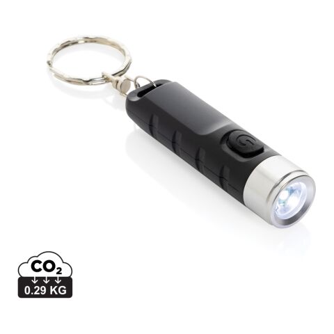 Porte-clés lampe torche charge USB en plastique RCS Globix noir | sans marquage | non disponible | non disponible